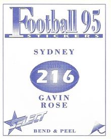 1995 Select AFL Stickers #216 Gavin Rose Back